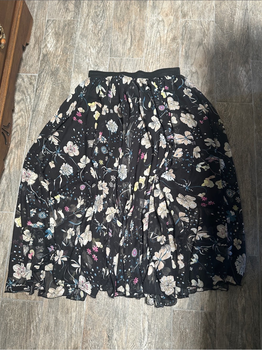 Black Floral Circle Skirt with Pastel Accents